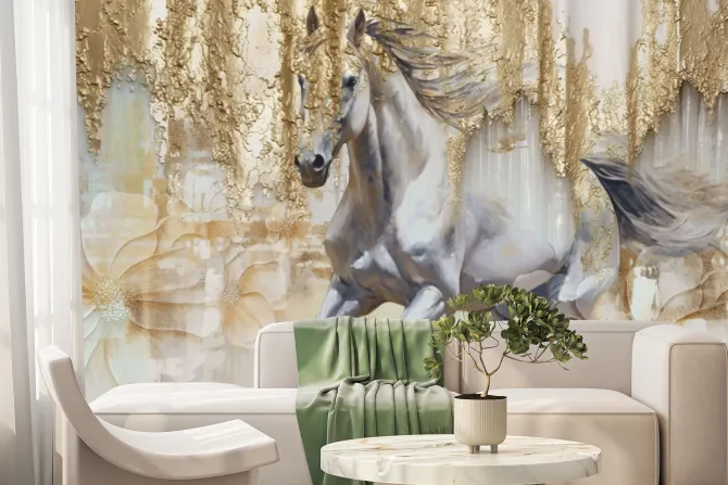 Fototapeta: Galopujący koń z imitacją złota
