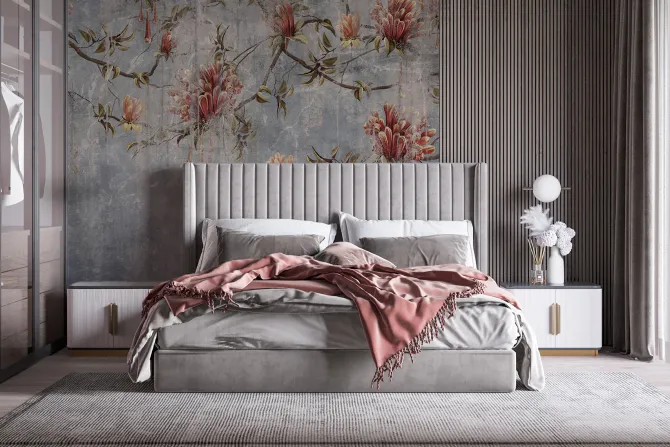 Fototapeta: Gałęzie drzew z kwiatami na rustykalnym tle