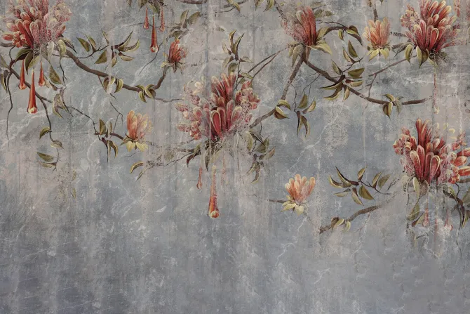 Fototapeta: Gałęzie drzew z kwiatami na rustykalnym tle