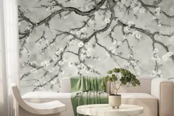 Fototapeta: Gałęzie z kwiatami wiśni w szarych kolorach