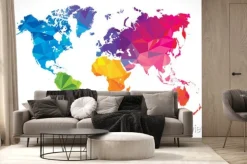 Fototapeta: Geometryczna kolorowa mapa świata na białym tle