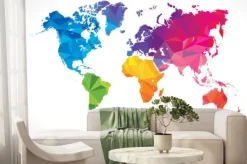 Fototapeta: Geometryczna kolorowa mapa świata na białym tle