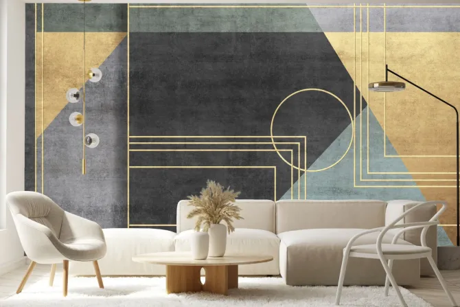 Fototapeta: Geometryczne figury w kolorach czerni zieleni i złota