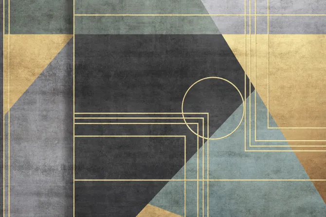 Fototapeta: Geometryczne figury w kolorach czerni zieleni i złota