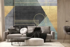 Fototapeta: Geometryczne figury w kolorach czerni zieleni i złota