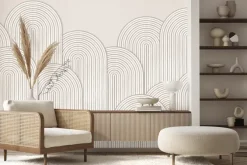 Fototapeta: Geometryczne łuki wzór na beżowym betonowym tle