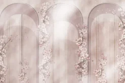 Fototapeta: Geometryczne łuki i pastelowe kwiaty w akwarelowej kompozycji