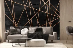 Fototapeta: Geometryczne złotawe linie na czarnym tle