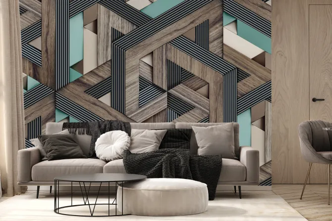 Fototapeta: Geometryczny wzór 3d z drewnem