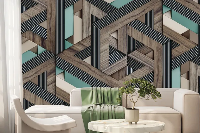 Fototapeta: Geometryczny wzór 3d z drewnem