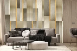 Fototapeta: Geometryczny wzór złote paski i tekstura betonu nowoczesna dekoracja