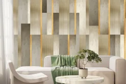 Fototapeta: Geometryczny wzór złote paski i tekstura betonu nowoczesna dekoracja