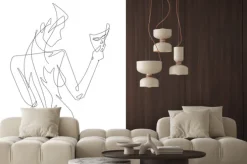 Fototapeta: Girl with mask continuous one line vector graphic - vector