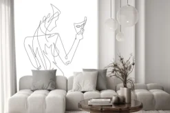 Fototapeta: Girl with mask continuous one line vector graphic - vector