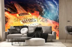 Fototapeta: Gitara elektryczna otoczona błyskawicami