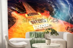 Fototapeta: Gitara elektryczna otoczona błyskawicami