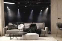 Fototapeta: Gitara i inny sprzęt muzyczny na scenie przed koncertem