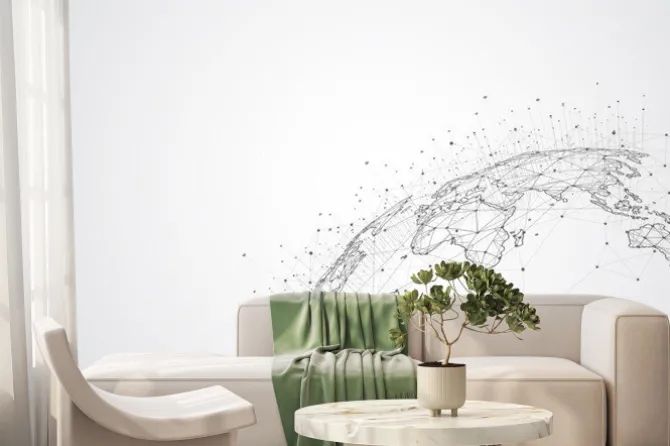 Fototapeta: Global network connection. world map point and line composition