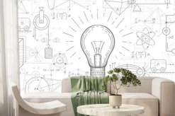 Fototapeta: Glowing light bulb concept. school background in physics and