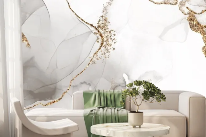 Fototapeta: Gold glitter luxury abstract alcohol ink background and wallpaper