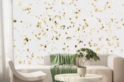 Fototapeta: Golden confetti on white background. festive, party or holiday