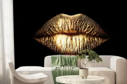 Fototapeta: Golden lips isolated on black background. luxury glamour art