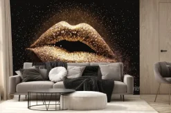 Fototapeta: Golden lips, sexy smile, disco and glamour