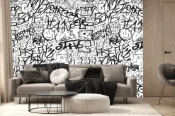 Fototapeta: Graffiti czarne napisy wzór młodzieżowy