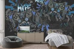 Fototapeta: Graffiti młodzieżowe z kontrolerami do gier