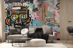 Fototapeta: Graffiti z twarzą na starej ścianie