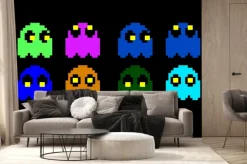 Fototapeta: Grafika z postaciami z pacmana na białym tle