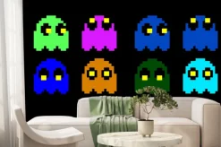 Fototapeta: Grafika z postaciami z pacmana na białym tle