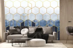 Fototapeta: Granatowa geometryczna abstrakcja ze złotymi liniami