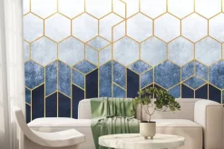 Fototapeta: Granatowa geometryczna abstrakcja ze złotymi liniami