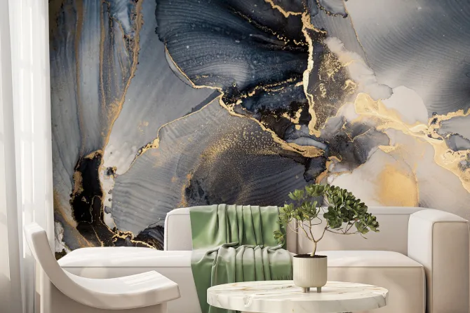 Fototapeta: Granatowy marmur z imitacją złota
