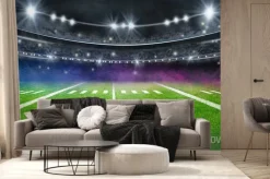 Fototapeta: Green field in american football stadium. ready for game in the