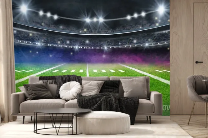 Fototapeta: Green field in american football stadium. ready for game in the