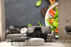 Fototapeta: Green salad from leaves and tomatoes.