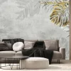 Fototapeta: Grey wall texture wallpaper design with gold leaf detail, leaf