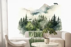 Fototapeta: Górki krajobraz z drzewami i wilkami