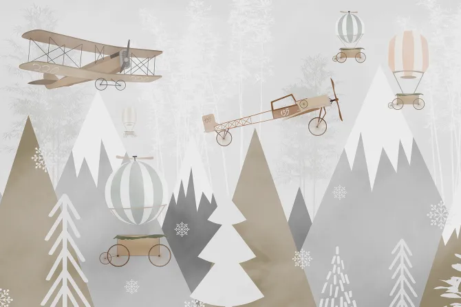 Fototapeta: Góry i samoloty dla dzieci w skandynawskim stylu