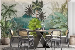 Fototapeta: Góry i tropikalne rośliny palmy botaniczny wzór