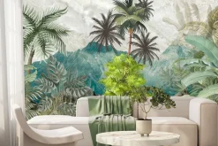 Fototapeta: Góry i tropikalne rośliny palmy botaniczny wzór