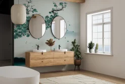 Fototapeta: Góry we mgle i kwiat wiśni