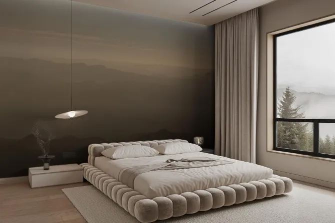 Fototapeta: Gęsta mgła nad ciemną pustynią