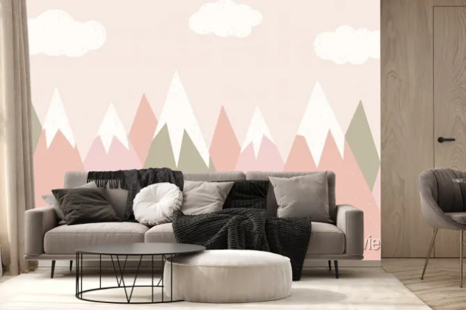 Fototapeta: Hand drawn mountain landscape. cute wallpaper design for a play
