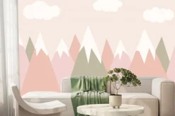 Fototapeta: Hand drawn mountain landscape. cute wallpaper design for a play