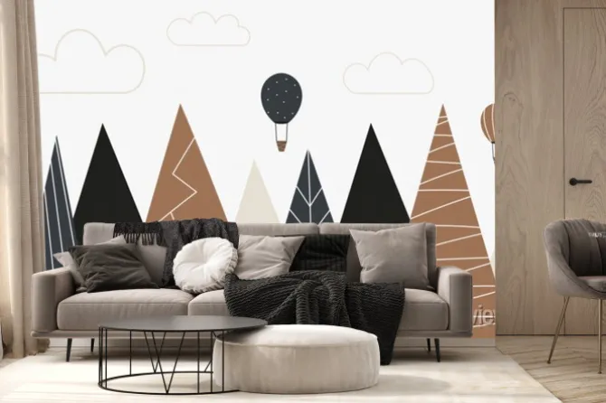 Fototapeta: Hand drawn mountain landscape. nursery vector illustration for