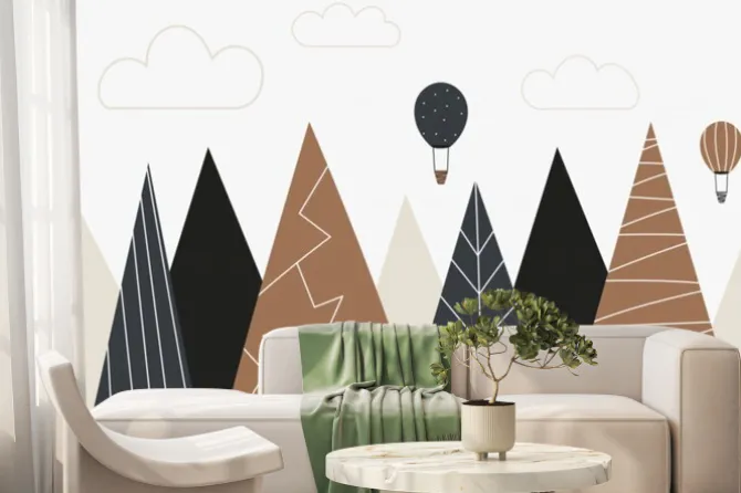 Fototapeta: Hand drawn mountain landscape. nursery vector illustration for