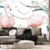 Fototapeta: Hand drawn watercolor tropical flamingo birds. set of african